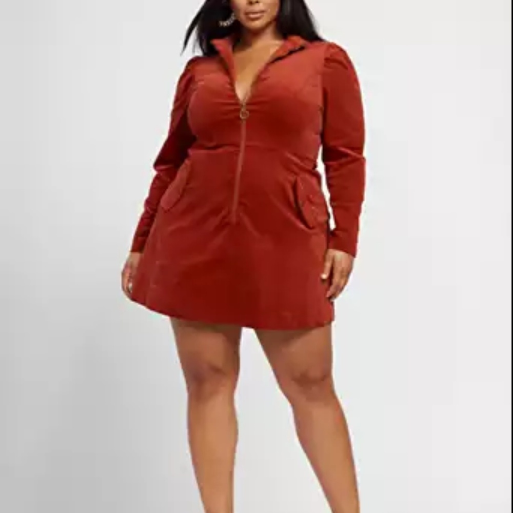 Rust Zip-Up Mini Dress - Picture 3 of 4